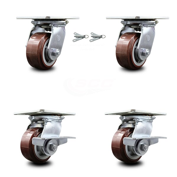 4 Inch Polyurethane Swivel Caster Swivel Locks 2 Brakes, 2PK